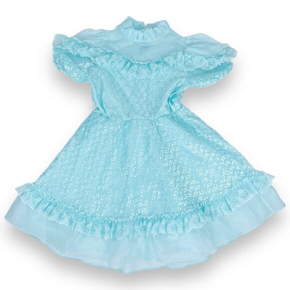 Vintage Classmates 1980s 80s Girls Mint Blue Lace Ruffle Pageant Twirl Dress